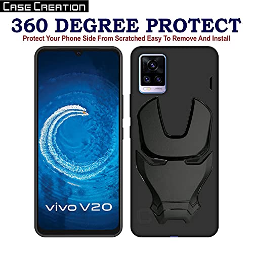Image of COVERLY Official 3D Smooth Feel Avengers Logo Mask Soft Rugged Grip TPU Silicone Iron Man Engraved Cartoon Movie Engraved Silicone Rubber Matte Strong Back Cover for Vivo Y73 (2020) -HD Black Avenger