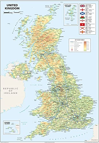 United Kingdom of Great Britain and Northern Ireland Map - 16.5 x 23.3 inches - Paper Laminated