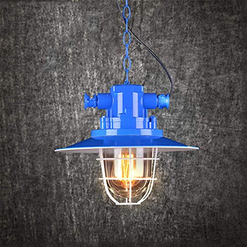 Preisvergleich Produktbild LWSS Pan Horn Deckenleuchte, Classic Retro Industrie Kronleuchter Metallkäfig Hängeleuchte Durchmesser 340mm Leuchte,Blau