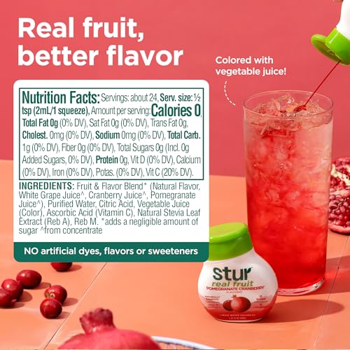 Image of Stur Liquid Water Enhancer | Pomegranate Cranberry | Naturally Sweetened | High in Vitamin C & Antioxidants | Sugar Free | Zero Calories | Keto | Vegan | 5 Bottles, Makes 120 Drinks (Pack of 3)