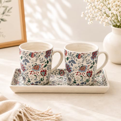 Image of Miah Decor Ceramic Coffee Mugs Set with Serving Platter, Handmade Stoneware
