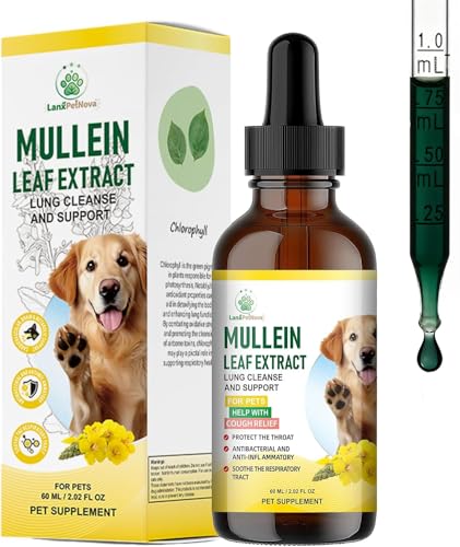 Mullein Lung Support Drops for Dogs & Cats, Relieves Kennel & Dry & Wet Cough, Lung Cleanse, Soothes Sore Throat, Eases Breathing - Pure Plant Extract, Hormone & Chemical Free, with Chlorophyll