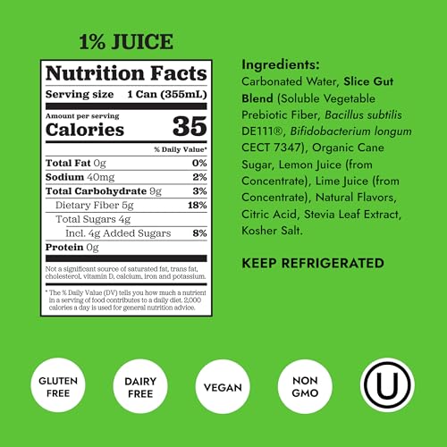 Image of Slice Healthy Soda, Lemon Lime, Prebiotic & Probiotic Soda Pop, 5g Fiber, 35 calories, 12 fl oz 12 Pack