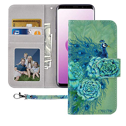 Galaxy S9 Wallet Case,Galaxy S9 Case,MagicSky Premium PU Leather Flip Folio Case Cover with Wrist Strap,Card Slots,Cash Pocket,Kickstand for Samsung Galaxy S9 (Wallet-Peacock)