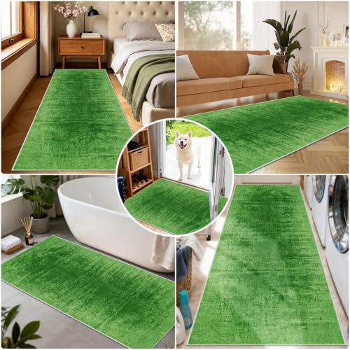 Alfombra larga de salón y entrada verde de diseño resistente 7