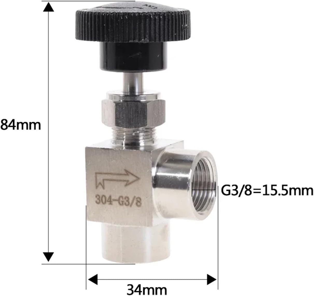1/8 1/4 1/2 Inch Stainless Steel SS304 Needle Valve Right Angle Female Thread 1Pcs(1/2")