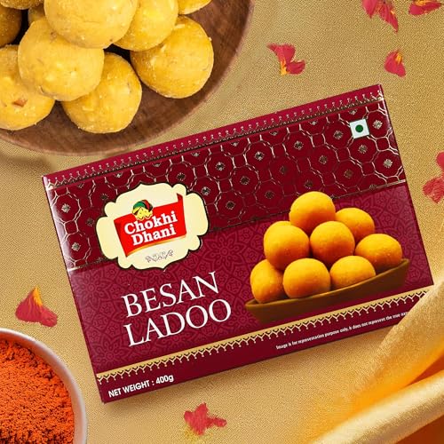 Image of Chokhi Dhani Besan Ladoo 400g x 2 | Traditional Indian Sweet Mithai | Besan Laddu with Almond & Cashew | Ready to Eat Festive Dessert for Holi, Pooja & Gifting