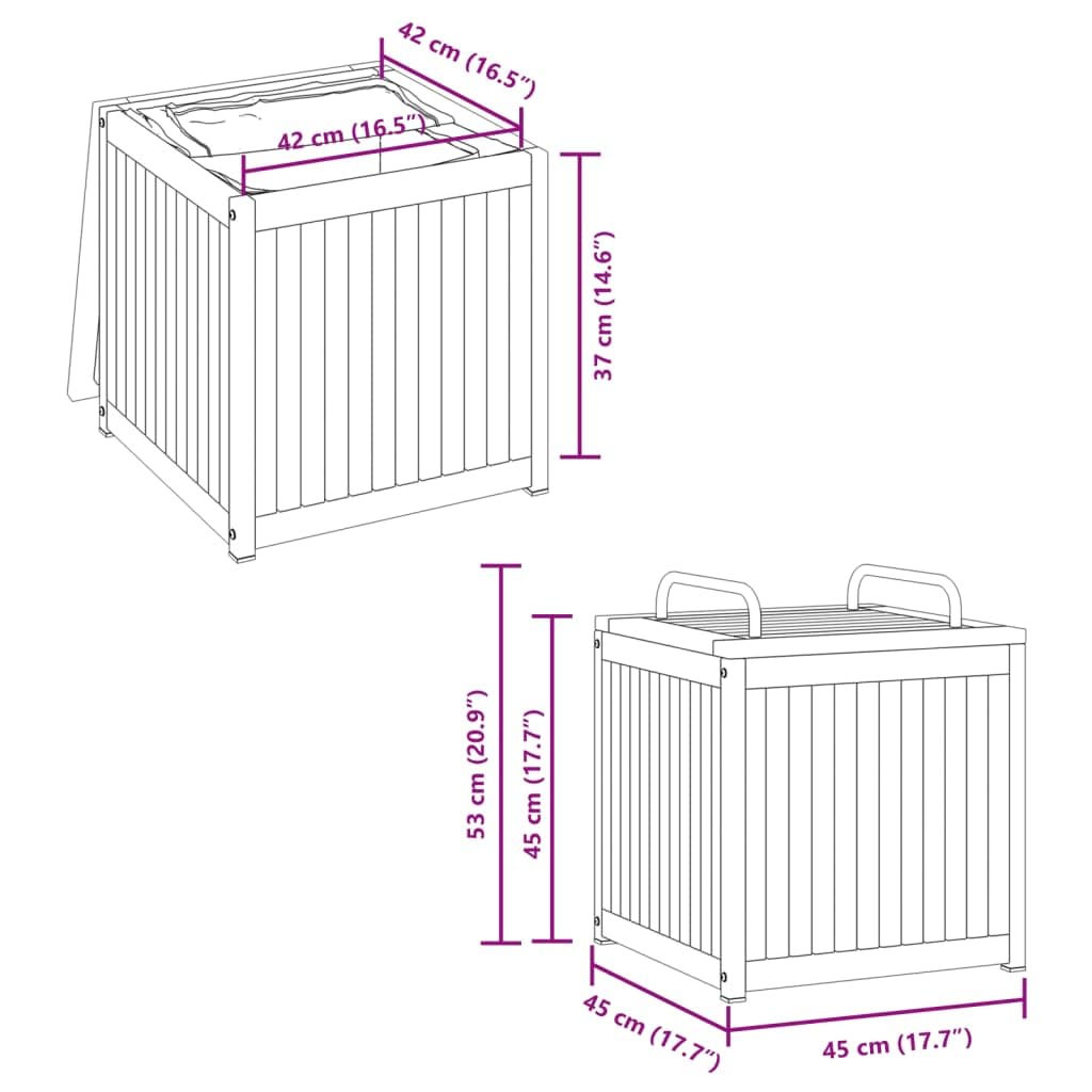 vidaXL Gartenbox, Kissenbox mit Stauraum Griff, Auflagenbox für Garten Terrasse, Gartentruhe Kissentruhe Terrassenbox, Massivholz Akazie Stahl