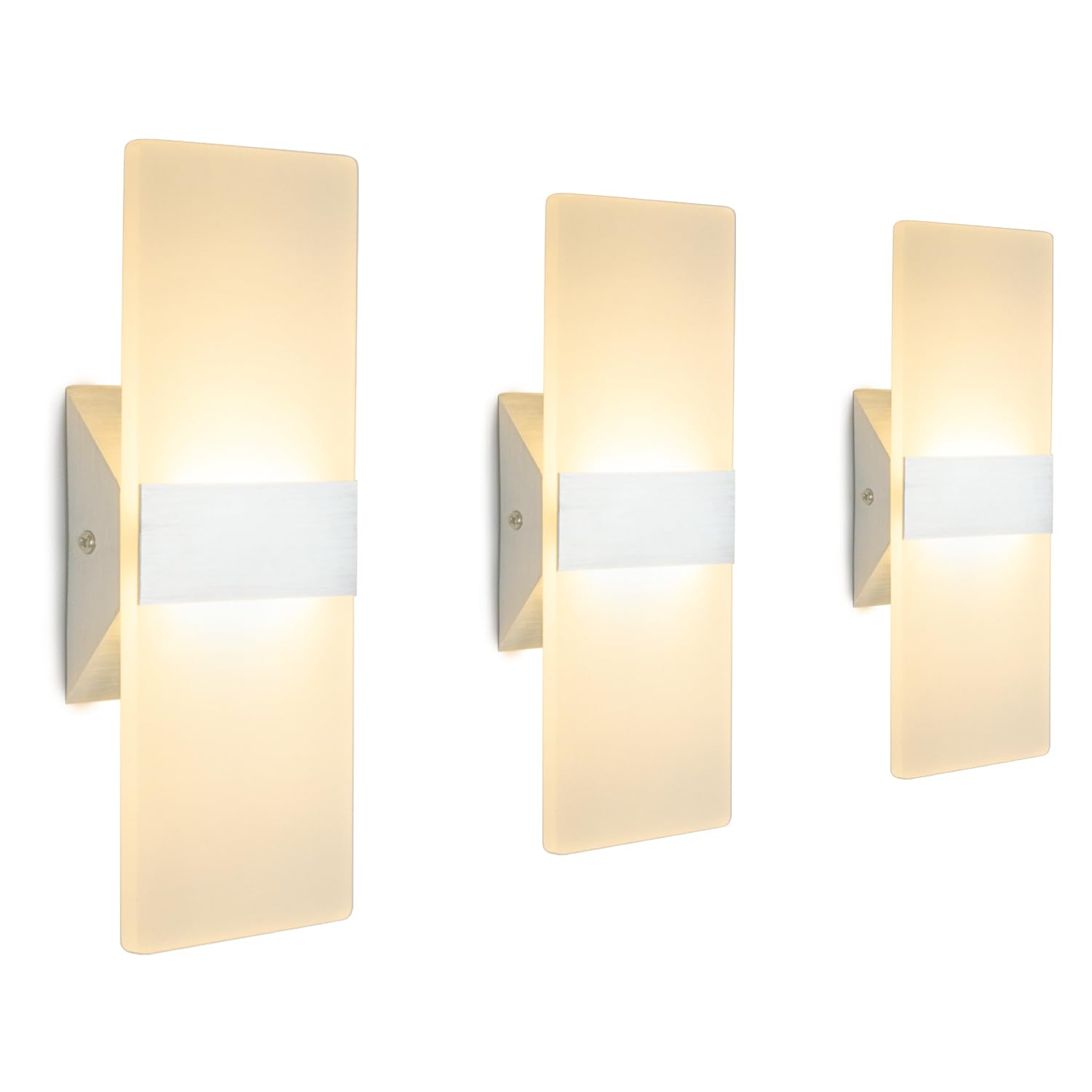 ChangM LED Wall Sconce Modern Wall Light Lamps 12W Warm White Up and Down Indoor Acrylic Lighting Fixture for Living Room Bedroom Hallway Conservatory Home Room Decor Not Dimmable No Plug(3 Pack)