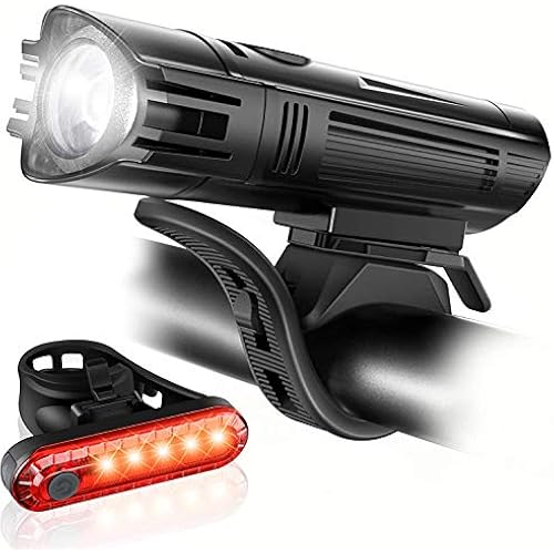 Ascher Ultra Bright USB Rechargeable Bike Light Set, Powerful Bicycle Front Headlight and Back Taillight, 4 Light Modes, Easy to Install for Men Women Kids Road Mountain Cycling