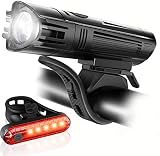 Ascher Ultra Bright USB Rechargeable Bike Light Set, Powerful Bicycle Front Headlight and Back Taillight, 4 Light Modes, Easy to Install for Men Women Road Mountain Cycling Black