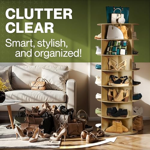 LOFT + IVY 7 Tier Rotating Shoe Rack Tower – 360° Spinning Storage Organizer, Modern Round Shoe Carousel for Closet, Entryway, Bedroom – Space Saving Rotating Lazy Susan Storage Tower