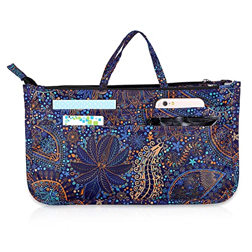 Btsky Printing Handbag Organizers Inside Purse Insert - High Capacity 13 Pockets Bag Tote Organizer With Handle(Blue Lotus) #TOP4