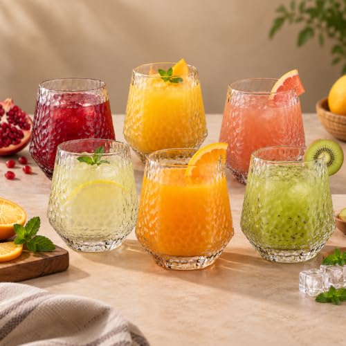 Image of bellemax 300ML Juice and Water Glass Stylish Crystal Highball Drinking Glasses, Medium Size Tumbler Glasses for Juice, Water, Milk, lassi, Cocktails and Sharbat (TR-20, 6 Count (Pack of 1))