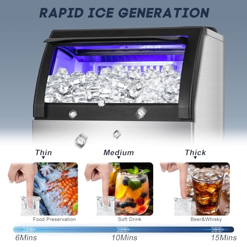 Image of SOZT Commercial Ice Maker Machine 150LBS /24H, 50LBS Storage | Under Counter Ice Maker, Self-Cleaning Freestanding Stainless Steel Ice Cube Maker for Restaurant, Bar, Home, Office