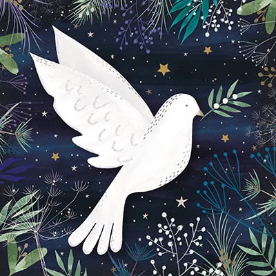 Paper House Pack of 6 Artistic Charity Christmas Cards, 'Dove in The Foliage', Golden Stars at Night