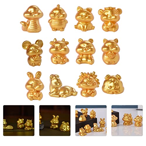 Yarnow 12 Pcs Charms Mini Miniatures Landscape Artwork Diy Lucky Golden Table Sculptures Ornaments Ornament Attract Sign Cute Making New Gifts Tabletop Supplies Jewelry Feng Animal #TOP5