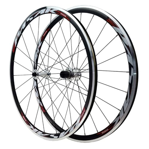 GEIRONV Juego Ruedas for Bicicleta Carretera 700C, Buje 20/24 Agujeros, Llantas Aleación Aluminio Doble Pared Frenos C/V Delanteros Y Traseros de 2 Y 4 Rodamientos 12 Velocidades(Silver)