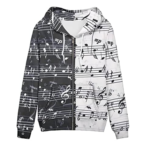 Belidome Women's Music Note Zip Up Hoodie Cover