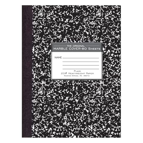 Roaring Spring 80 Sheets Plain Unruled Hard Cover Marble Composition Notebook, 10.25" x 7.875" 80 Sheets Cover