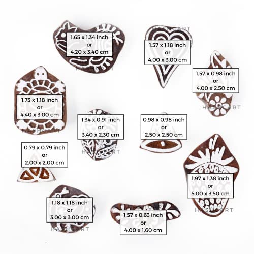 Image of Hashcart | Set of 10 | Wooden Stamps Multi Shapes Floral, Fruit & Animal Blocks for Scrapbooking | Handmade Baren for Project Designing | Fabric Textile | Clay | Pottery Craft | Art Craft