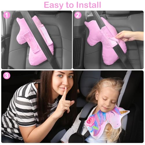 Image of FIODAY Seat Belt Cover Pad for Kids Unicorn Seatbelt Pillow Soft Seat Belt Cover Car Pillow Toddler Travel Seat Strap Pad Neck Support for Girls Boys, Purple Blue
