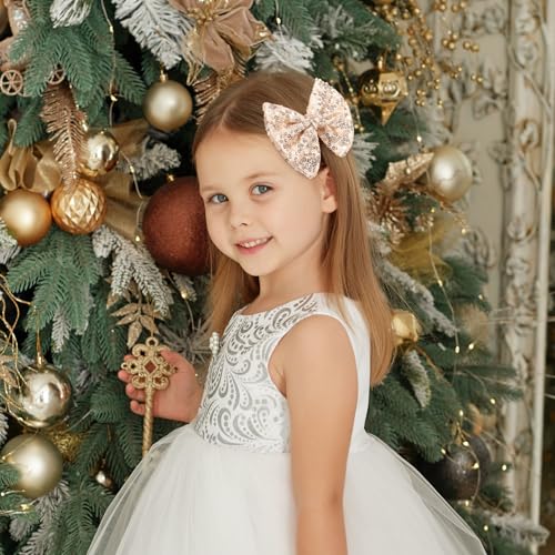 CN 5 Inch Gold Glitter Hair Bows for Girls Alligator Clips Sparkly Sequin Hair Accessories for Kids Toddler Women on Birthday Wedding Christmas and Party