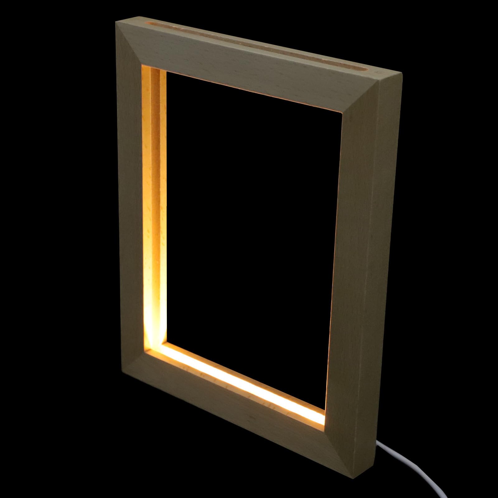 Angoily Marco de Fotos Luminoso Luz Cálida LED y Soporte de Madera para Escritorio 9.05X6.69In Diseñado para Decoración de Oficina y Sala de Estar Cable USB
