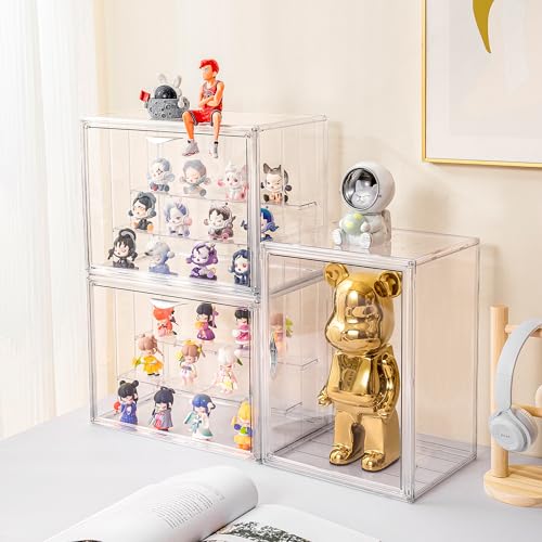 Image of Attelite Acrylic Display Case for Collectibles 3-Tier Adjustable 2Pack | 2 Adjustable Dividers,Clear 360 Visibility, Stackable Acrylic Box ,Strong Magnetic Door Closure,Dustproof Protection