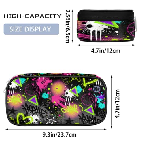 Image of Pardick Colored Graffiti Big Capacity Pencil Case Pencil Pouch with Zipper Compartments Pen Holder for College School Portable Stationery Storage Bag for Girls Boys
