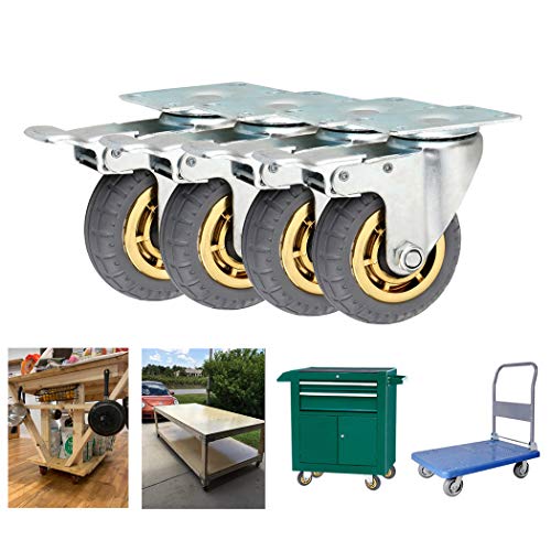 4 inch Heavy Duty Casters Rotary Bearing Casters with Brake, Swivel Caster for Furniture and Workbench, Set of 4, Load 1400lbs