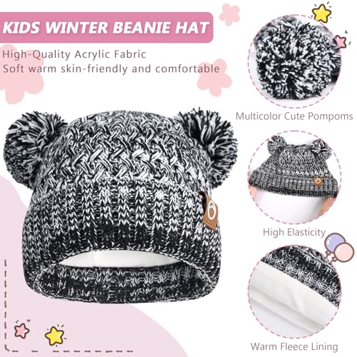 Image of Kids Winter Hat Gloves Scarf Set,Toddler Girls Winter Hat Kids Beanie with Pom Neck Warmer Gaiter Mittens Fleece Lined Set