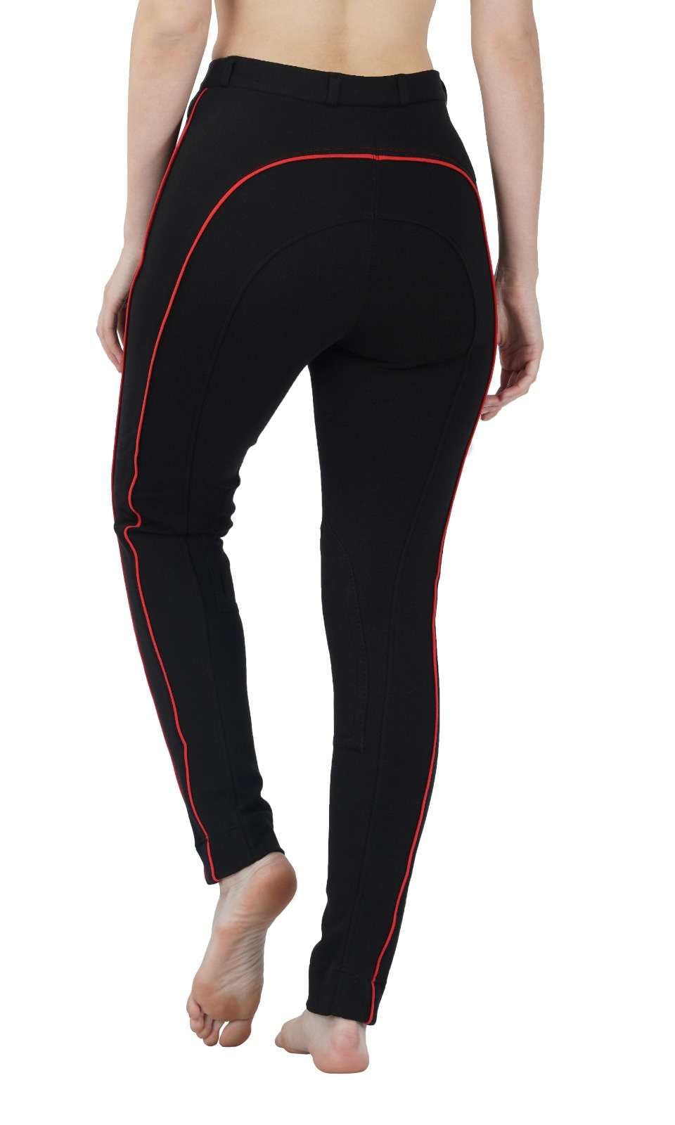 Avon Equine Horse Riding Ladies Soft Stretchy Jodhpurs/JODPHURS for Girls Riding Trouser Jods (32, Black with Red)