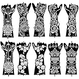 10 Sheets Temporary Tattoo Stencils - Henna Tattoo Stencil Kit, Self-Adhesive Indian Arabian Templates for Hand and Body Paint - New Designs, Temporary Tattoo Stickers