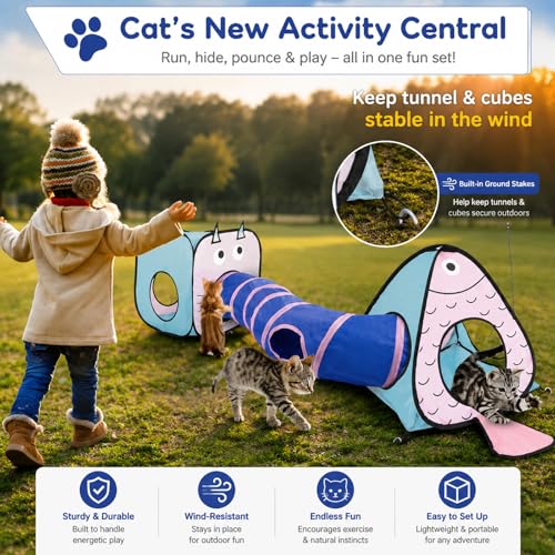 Image of Rypet Cat Toy Tunnel and Cubes Bundle - Interactive Crinkle Collapsible Cat Tube and Foldable Cubes Playground for Kitty, Rabbit, Puppy, Ferret Hiding Hunting and Resting