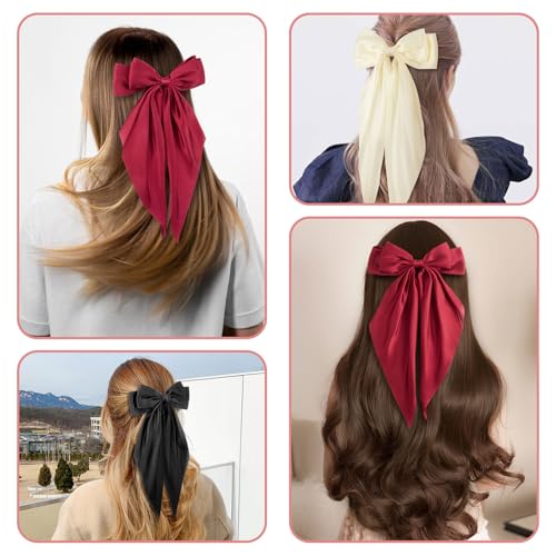 1PC Big Hair Bows Clip,Long Soft Satin Hairpin French Ribbon Bowknot Metal Hair Clips,Tail Barrettes Accessories(White) - Image 4