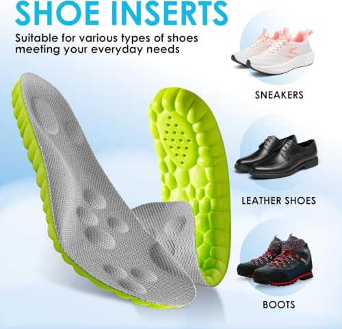 Image of 4D Cloud Steppers Insoles for Men and Women - Shock Absorption Inserts, Soft Anti-Fatigue, Memory Foam Insoles for Shoes, Boots & Sneakers (Green, Men: US 4-7 / Women: US 5-8.5)