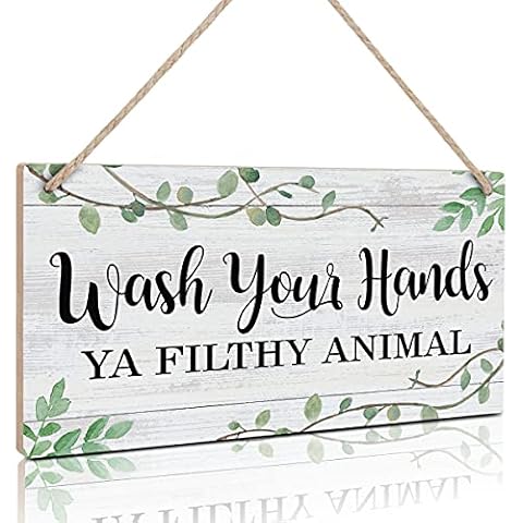 TOARTi Bathroom Sign,Wash Your Hands Ya Filthy Animal Wall Decor,Funny Bathroom Wooden Hanging Wall Art, Green Plant Wood Plaques For Toilet Washroom Decor Home Gift(6''x 11'',Ready to Hang) Cover