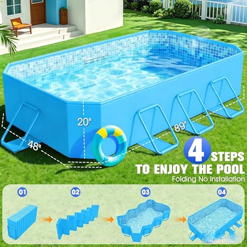 Image of StarOcean 2026 Foldable Pool, Large Non-Inflatable Swimming Pool for Kids,Adult Collapsible Pools Hard Plastic Shell, Oversized Thickened,Portable Folding Kids Pools for Backyard 89 inchx48 inchx20 inch-Dark Blue