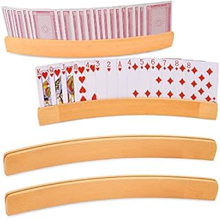 WETARENDA 2PCS Playing Card Holder Wooden Curved Playing Card Holders Handsfree Poker Holder Hands Free Card Holder Organizer Stand Racks Tray for Kids Adults Seniors Card Game Accessories for Bridge