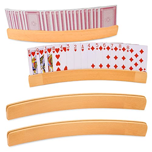 WETARENDA 2PCS Playing Card Holder Wooden Curved Playing Card Holders Handsfree Poker Holder Hands Free Card Holder Organizer Stand Racks Tray for Kids Adults Seniors Card Game Accessories for Bridge