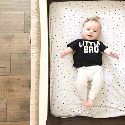 Ely's & Co. Patent Pending Waterproof Pack N Play│Mini Crib Sheet 2-Pack Set For Baby Boy Or Baby Girl - 100% Combed Jersey Knit Cotton Sheets With Eco-Friendly Waterproof Lining — Grey Stars #TOP4