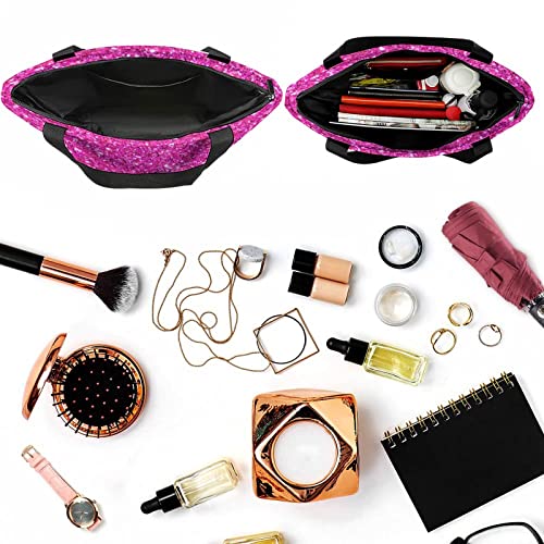 Niapessel Tote Bag Hot Pink Glitter Pattern Beach Travel Reusable Grocery Shopping Aesthetic Portable Storage HandBags Purse with Zipper Large for Women Girls4