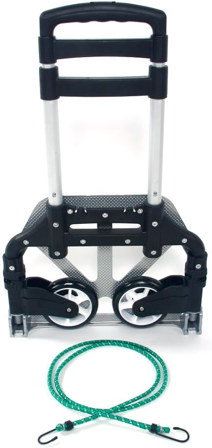 Hand Truck and Dolly up to 150 lb Capacity, Adjustable Aluminum Folding Hand Cart with PU Rubber Wheels (Black)