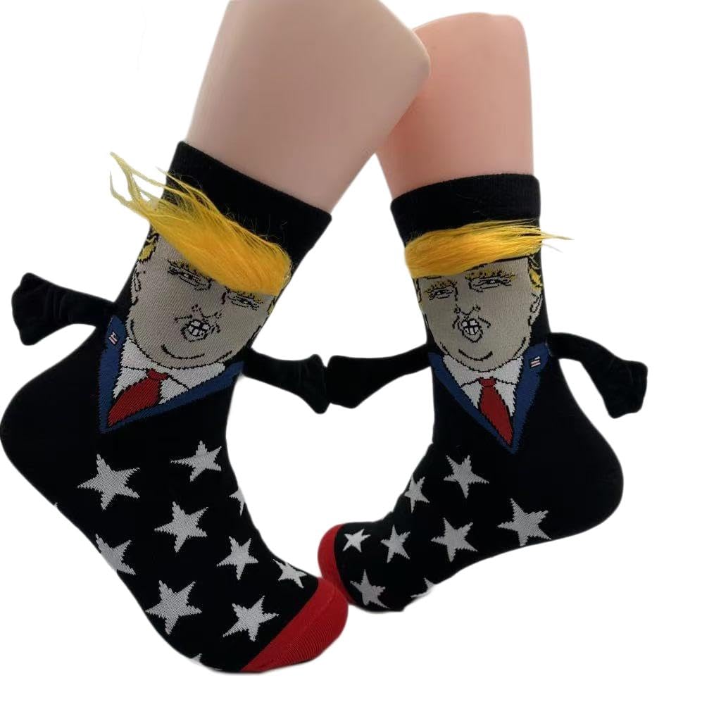 2 pairs fun magnetic attraction couple socks, Valentine's Day hand-held mid tube socks, magnetic socks for shaking hands