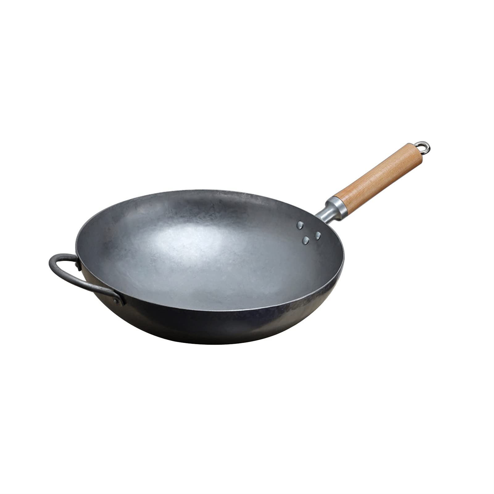 Craft Anti-aderente Wok Tradizionale Mano Martellato Acciaio al carbonio Pow Wok con Legno e acciaio Helper Handle (Fondo tondo) (Size : 34cm/13.3in)