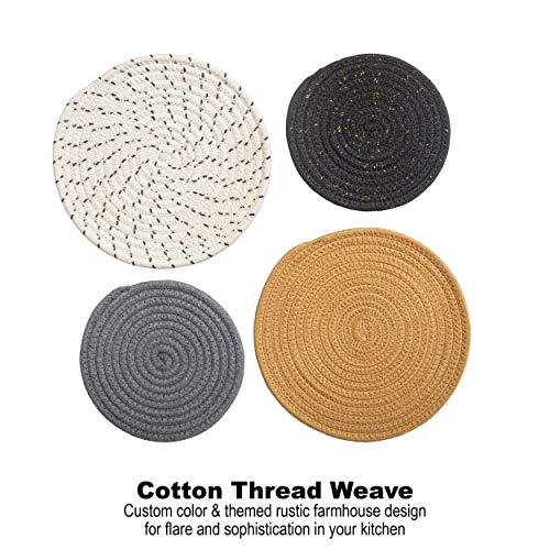 Round Cotton Trivets Set Of 4 In Glam By Beets & Berry, 7 Inch And 9 Inch Diameter, Pot Holders, Hot Pads, Hot Mats, 100% Pure Eco Cotton, Boho, Farmhouse, Mid Century Modern, Kitchen Decor #TOP1
