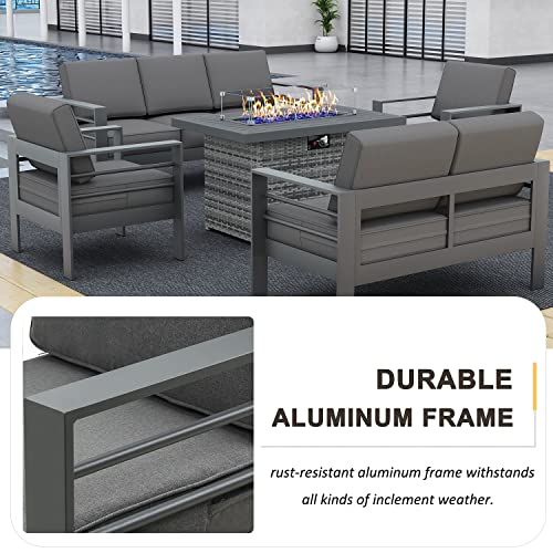 Layinsun Aluminum Furniture Set With Fire Pit Table, 5 Pieces Patio Sectional Conversation Chat Sofa Modern Seating Set #TOP2