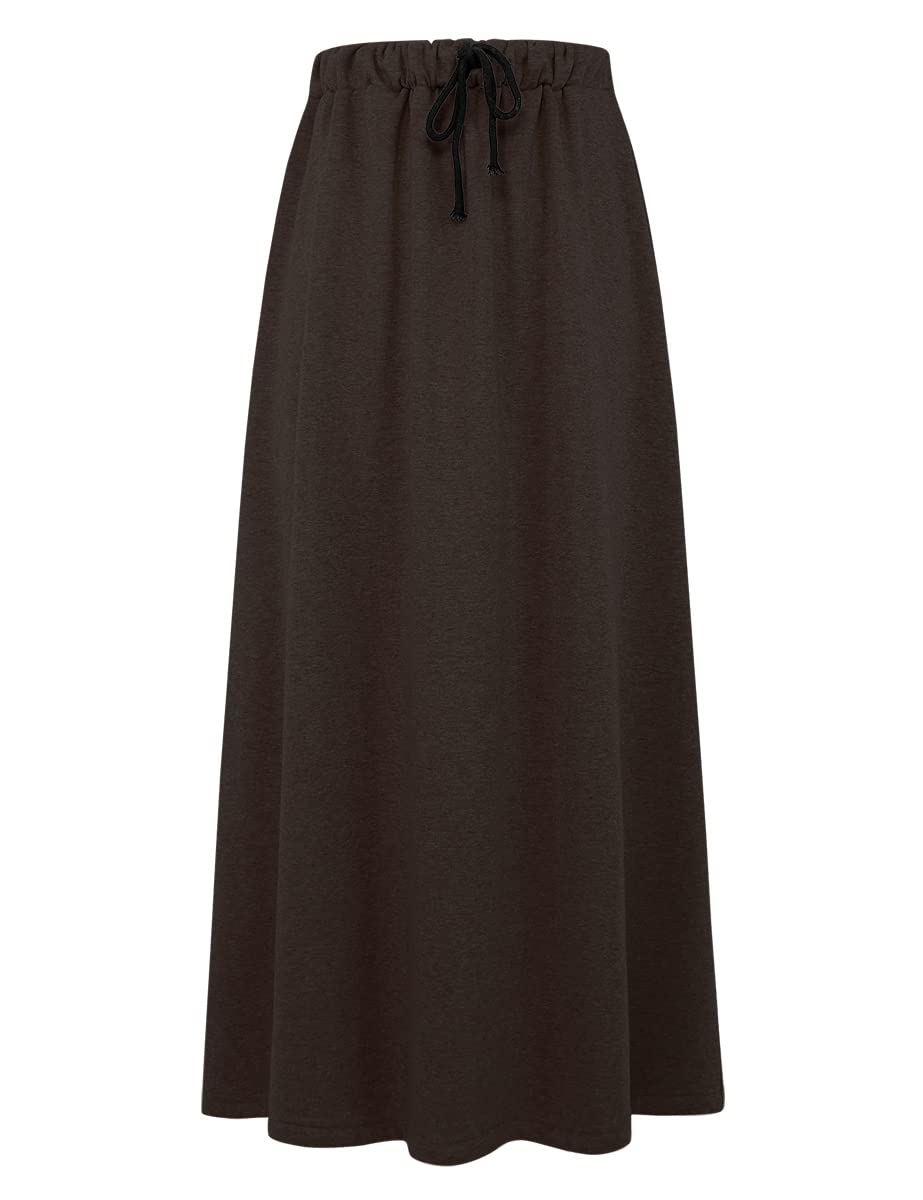 IDEALSANXUN Gonna morbida da donna in pile foderato con coulisse in vita elastica a trapezio, Caffè, L