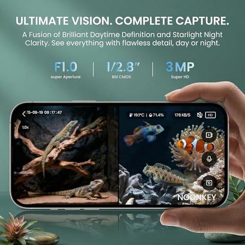 Image of Noonkey 3MP 2K Pet Camera for Aquarium, Reptile & Bird Feeder, No Drill Window Security Camera, 5GHz /2.4GHz WiFi, Color Night Vision, 24 /7 Recording, Human Detection & Alarm, 2-Way Audio, Work w /Alexa